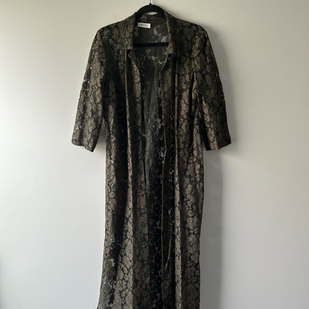 Secret green lace open front kimono top